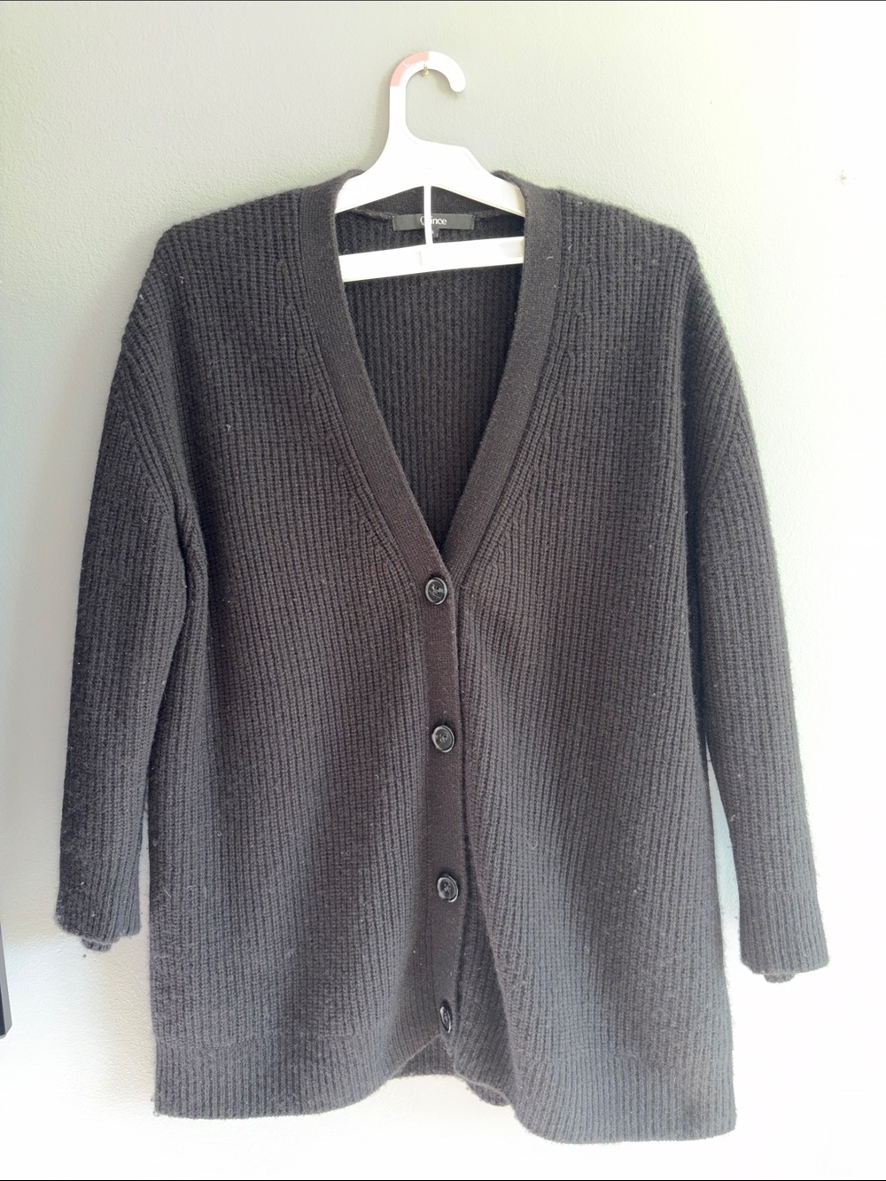 Cozy Black Ribbed Button-Front Women’s cashmere Cardigan Sweater